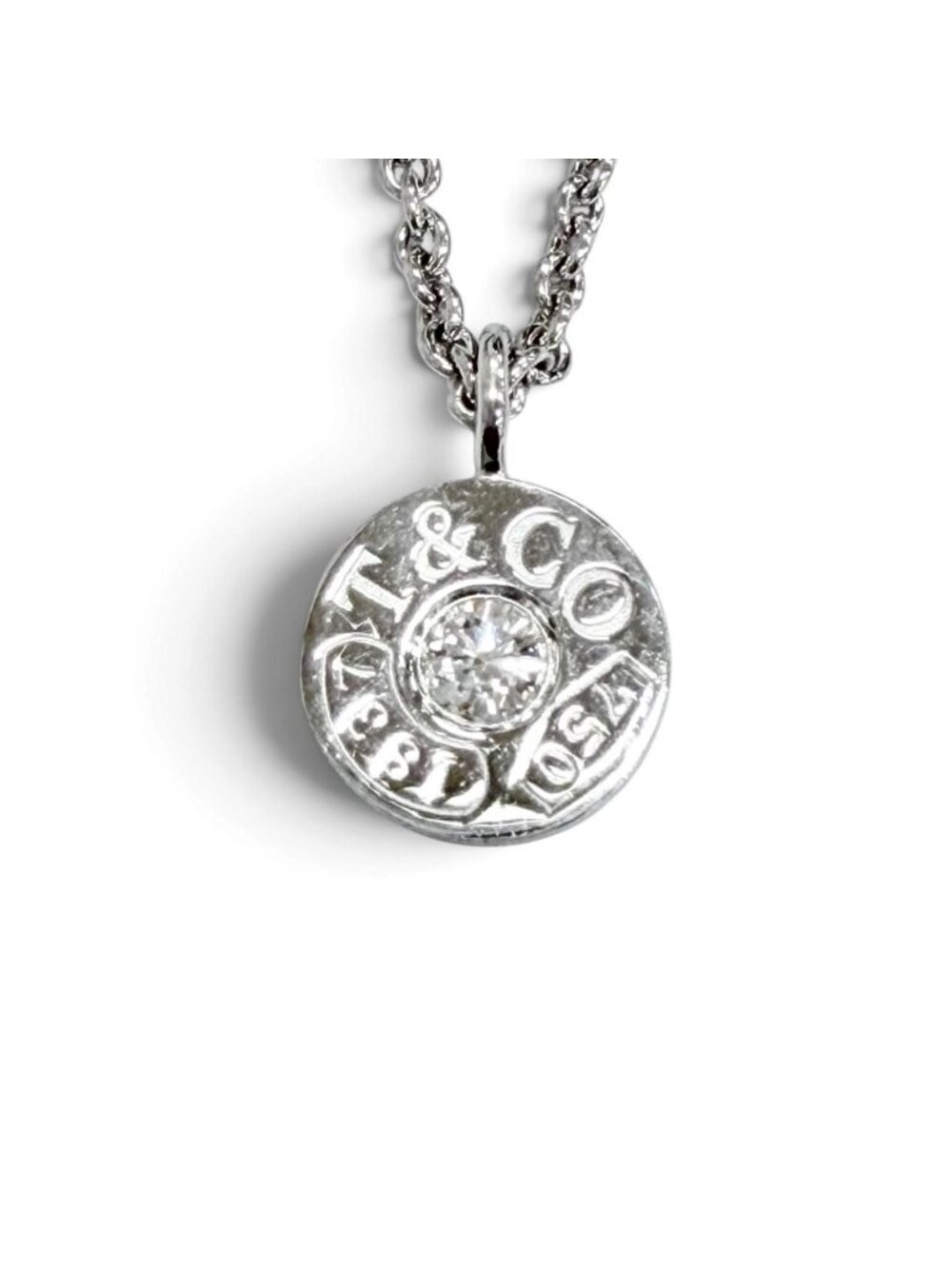 Tiffany & Co 1837 Circle Necklace Diamond 750 White Gold